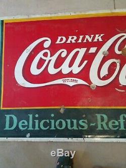 1937 Ultra Rare Vintage Coca Cola Tin Sign 72 x 30 Coke dated 2/37 FREE SHIP