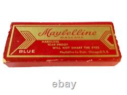 1940s MAYBELLINE BLUE CAKE MASCARA SLIDE CASE ULTRA RARE Vintage NOS BLUE