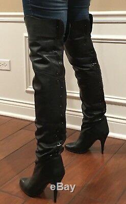 30 Ultra Rare Wild Pair Vintage Black Leather Thigh High Over The Knee Boots