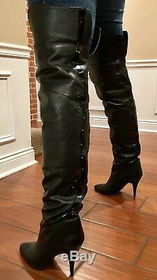 30 Ultra Rare Wild Pair Vintage Black Leather Thigh High Over The Knee Boots