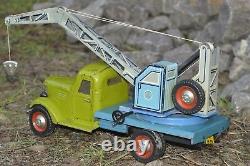 ANTIQUE ULTRA RARE TOY 1950s! VTG Russian Soviet car GAZ truck crane metal TIN