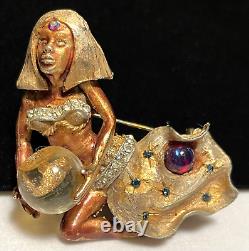 HAR Brooch Ultra Rare Vintage Gilt Floating Genie Crystal Ball Pin Signed A36