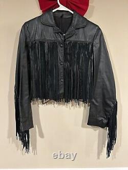 Lariat Black Leather Ultra Rare Vintage Fringe Jacket Mint Condition Women's