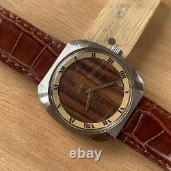 Movado Ultra Rare WOOD DIAL Vintage NOS Mint Watch Never Used Steel Man