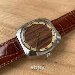 Movado Ultra Rare WOOD DIAL Vintage NOS Mint Watch Never Used Steel Man