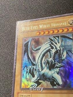 NA Glossy Blue Eyes White Dragon 1st Edition LOB-001 Yugioh Vintage Played
