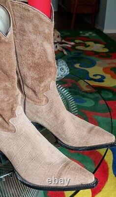 NOS! RARE! Vintage CUSTOM ultra SUEDE Men snip TOE USA Western BOOTS 11.5 D-BUY