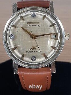 Rare Vintage Longines Ultra-Chron Diamond Linen Dial Watch 10K Gold Filled Nice