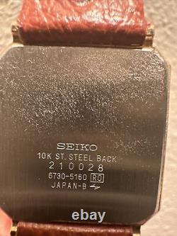 Rare vintage Seiko Dolce 6730 SQ ultra thin 10K gold art deco tank dress watch