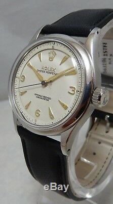 Rolex Oyster Perpetual Bubbleback Ultra Rare Model 6332 SS Mens Watch c. 1954