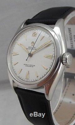 Rolex Perpetual Bubbleback SS Mens Watch 6084 ULTRA RARE SUPER OYSTER CROWN 1951