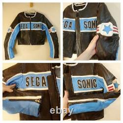 SEGA Sonic the Hedgehog Leather Racing Jacket 90s Vintage Ultra Rare Size M