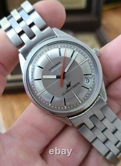 Super Rare Longines Vintage Ultra-Chron Watch with Box 10mm Thin Stainless 35mm