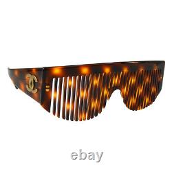 ULTRA RARE! Auth CHANEL Vintage CC Logos Comb Sunglasses Brown Plastic RK12804g