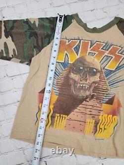 ULTRA RARE Kiss Band T Shirt Raglan Baseball 1990 CAMO Hot In The Shade VINTAGE