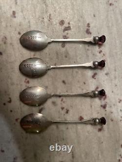 ULTRA RARE MARKED VINTAGE Sterling Silver Spoons Set of 4 Unknown Mineral Decor