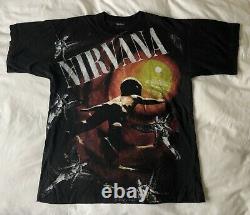 ULTRA RARE Nirvana 2 Sided Band Portrait & FLYING BABY Vintage 90s T-shirt