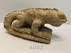 ULTRA RARE VINTAGE HAND-CARVED STONE IGUANA SCULPTURE 9+ lbs. READ