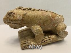 ULTRA RARE VINTAGE HAND-CARVED STONE IGUANA SCULPTURE 9+ lbs. READ