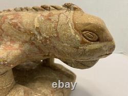 ULTRA RARE VINTAGE HAND-CARVED STONE IGUANA SCULPTURE 9+ lbs. READ