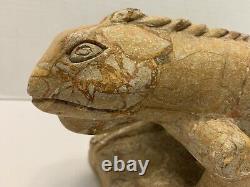 ULTRA RARE VINTAGE HAND-CARVED STONE IGUANA SCULPTURE 9+ lbs. READ