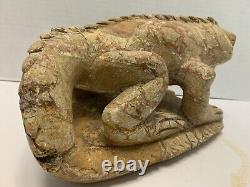 ULTRA RARE VINTAGE HAND-CARVED STONE IGUANA SCULPTURE 9+ lbs. READ