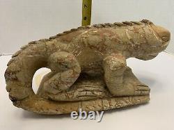 ULTRA RARE VINTAGE HAND-CARVED STONE IGUANA SCULPTURE 9+ lbs. READ