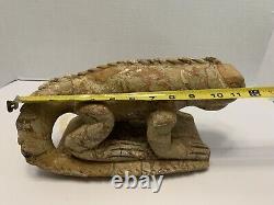 ULTRA RARE VINTAGE HAND-CARVED STONE IGUANA SCULPTURE 9+ lbs. READ