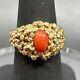 Ultra Rare Vintage Marked 14kt Plum Gold And Coral Ring Size 5.75 8.16 G