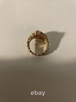 ULTRA RARE VINTAGE MARKED 14kt Plum Gold and Coral Ring Size 5.75 8.16 g