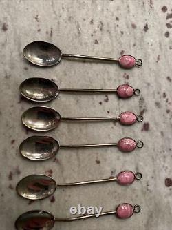 ULTRA RARE VINTAGE MARKED Argentinian Silver and Rhodochrosite Spoons Set of 8