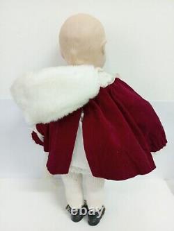 ULTRA RARE VINTAGE PORCELAIN BABY GIRL DOLL With 3 STAMPS LUXURIOUS RED DRESS 1987