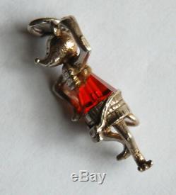 ULTRA RARE Vintage 60s Nuvo Silver & Orange Crystal Highland Dancing Mouse Charm
