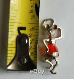 ULTRA RARE Vintage 60s Nuvo Silver & Orange Crystal Highland Dancing Mouse Charm