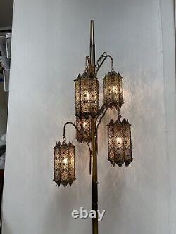 ULTRA RARE Vintage Brass Swag Floor Lamp Moroccan Style 5 Lights