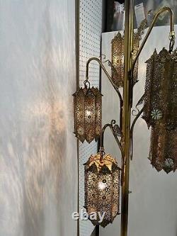 ULTRA RARE Vintage Brass Swag Floor Lamp Moroccan Style 5 Lights