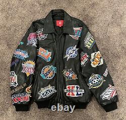 ULTRA RARE Vintage Early 2000s NFL All over Super Bowl leather Jacket