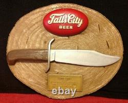 ULTRA RARE Vintage FALLS CITY BEER Jim Bowie Knife Store Display Bar Sign 3D HTF