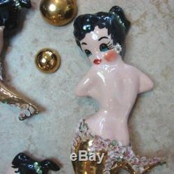 ULTRA RARE! Vintage JOTY Mermaid Mom & Baby Figurine Wall Plaque Hanging Set