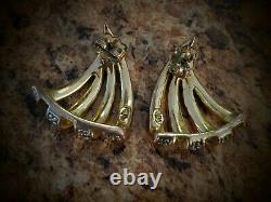 ULTRA RARE! Vintage Kenneth Jay Lane KJL GOLD Toned Rhinestone CLASSY Earrings