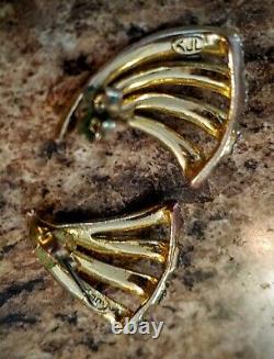 ULTRA RARE! Vintage Kenneth Jay Lane KJL GOLD Toned Rhinestone CLASSY Earrings