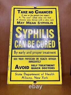 ULTRA RARE Vintage Porcelain Syphilis State Department of Health Albany, NY sign