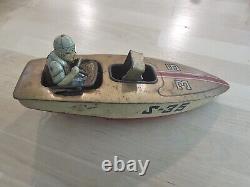 ULTRA RARE Vintage S-35 (SHARK 35) Tin Bat Op Race Boat by Marusan (SAN) Japan