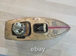 ULTRA RARE Vintage S-35 (SHARK 35) Tin Bat Op Race Boat by Marusan (SAN) Japan