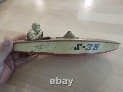 ULTRA RARE Vintage S-35 (SHARK 35) Tin Bat Op Race Boat by Marusan (SAN) Japan