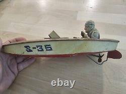 ULTRA RARE Vintage S-35 (SHARK 35) Tin Bat Op Race Boat by Marusan (SAN) Japan