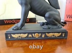 ULTRA RARE Vintage Wedgwood Egyptian Collection Black Basalt gold 24K Sphinx Ltd