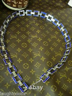 Ultra RARE Vintage GUCCI Cobalt Blue Enamel & Silver STATEMENT Belt Necklace