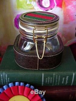 Ultra RARE Vintage GUCCI Glass Jar Cache Barware Service Piece Humidor GG withBox