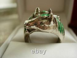 Ultra RARE Vintage GUCCI Horse Stirrup Ring Silver 925 Enamel Couture Jewelry